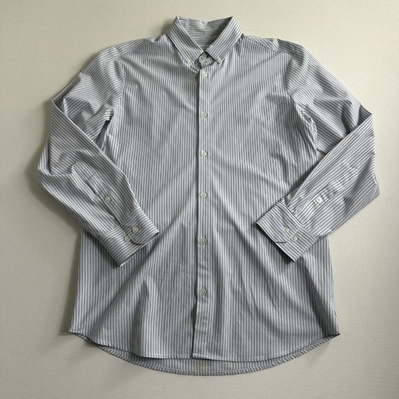 Mizzen + Main Shirt Men's Medium Trim Button Up Trim Fit Blue White Stripes LS - Picture 1 of 9